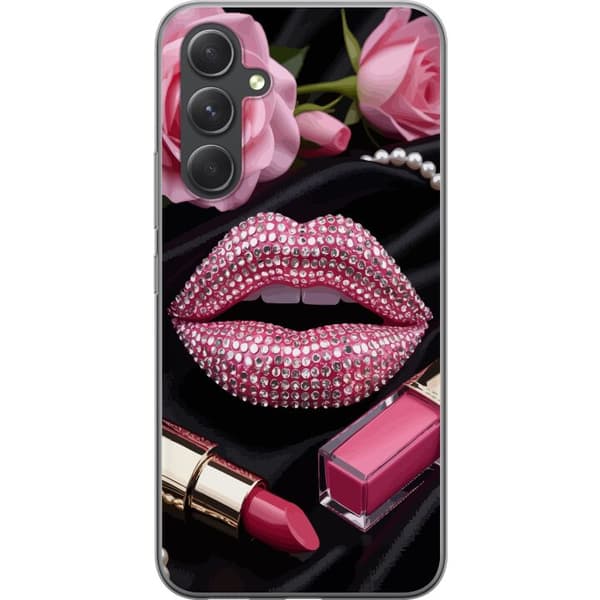 Compatible Phone Case for Samsung Galaxy S24 FE Red Lips Diamonds Makeup Glitter