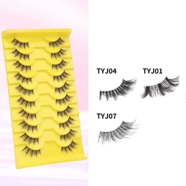 10 Pairs Half Lashes with Clear Bands, Wispy Eyelashes, Natural Look, 3D Lashes, Short Cat-Eye Lashes, False Eyelashes E