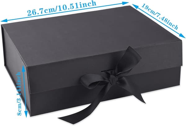 Lyxig premium rektangulär presentask med lock, födelsedag, årsdag (26,7×19×8cm, svart)