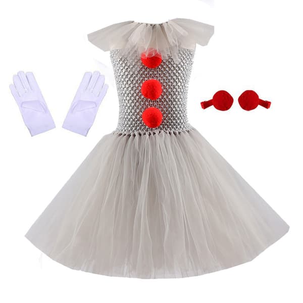 Clownkostym Barn Mesh Prinsessklänning Flickklänning Jul Halloween Performance Kostym S (90cm-100cm)