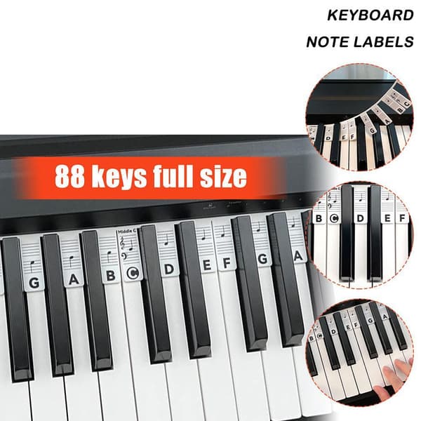Avtakbare piano- og keyboardetiketter 88 tangenter Hvit