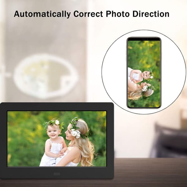 Wall-Mountable Digital Photo Frame with Clock and Calendar Functions, Multiple Slideshow Effects, for Christmas and Birthday (1024x600 Resolution)