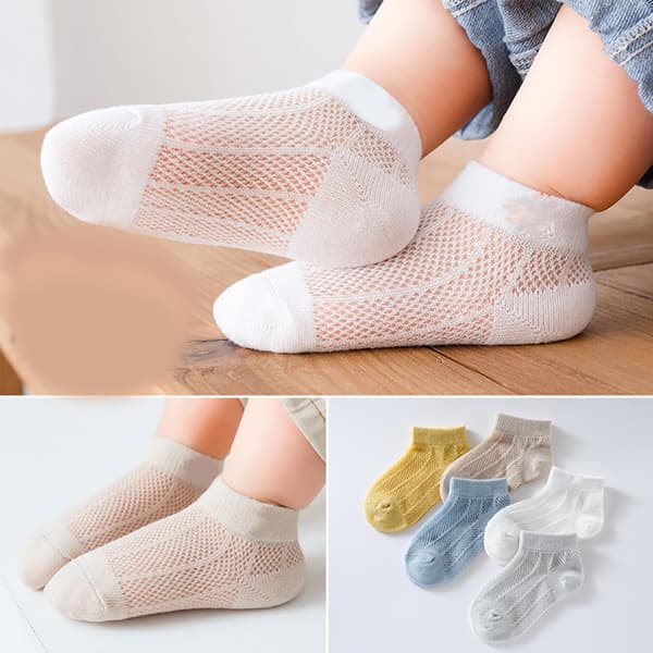 5 par Kiddsommerlave sokker Tynde åndbare mesh bløde unisex ankelstrømper til drenge piger dinosaurmønster M (3-5 år gamle)
