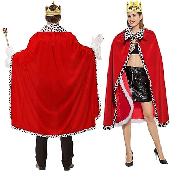 Adult King Queen Costume Set, King Robe Queen Robe with Crown (2-pack).