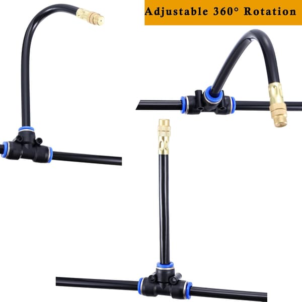 5-pack Brass Misting Nozzle Tee with 8\" Built-in Hose for Outdoor Cooling System, Adjustable 360° Swivel