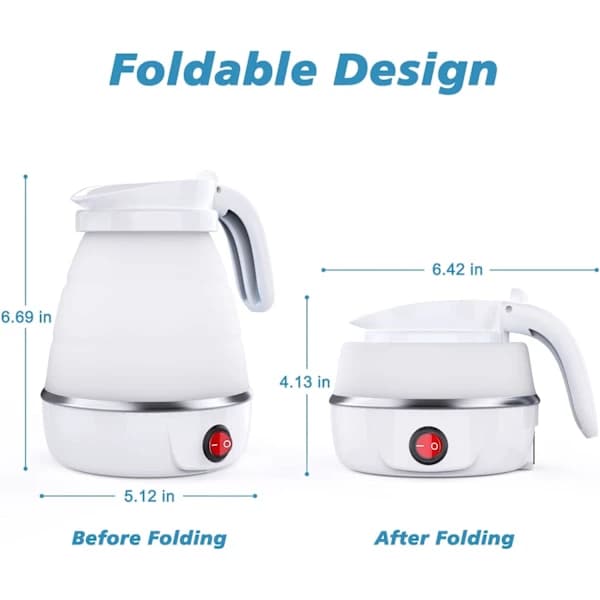 Foldable electric travel kettle with detachable cord, silicone design
