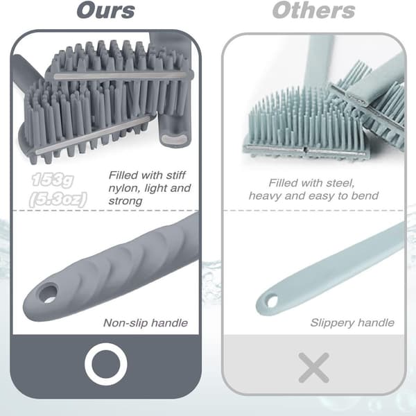 Silicone Long Handle Double-Sided Massage Bath Brush for Deep Cleaning & Relaxation Black