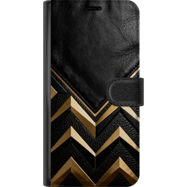 Compatible Wallet Case for OnePlus 8T Black Leather with Gold Field