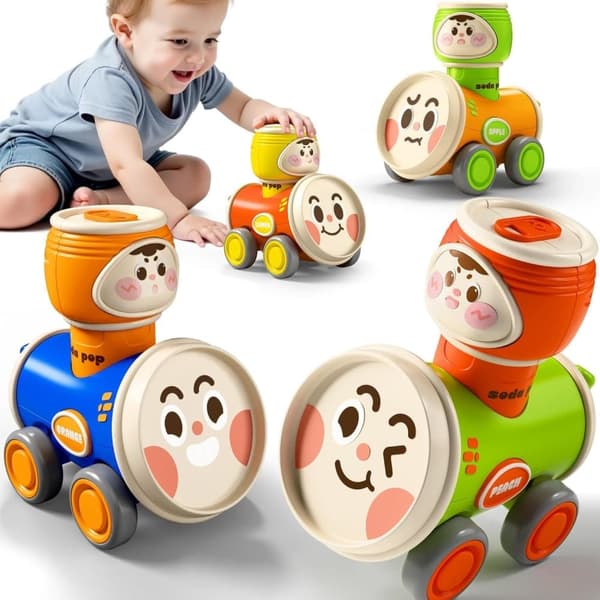 Babylegetøj, 4 stk. Tryk & Kør Friktionsbiler til Småbørn 1-3 år, Babylegetøjssæt