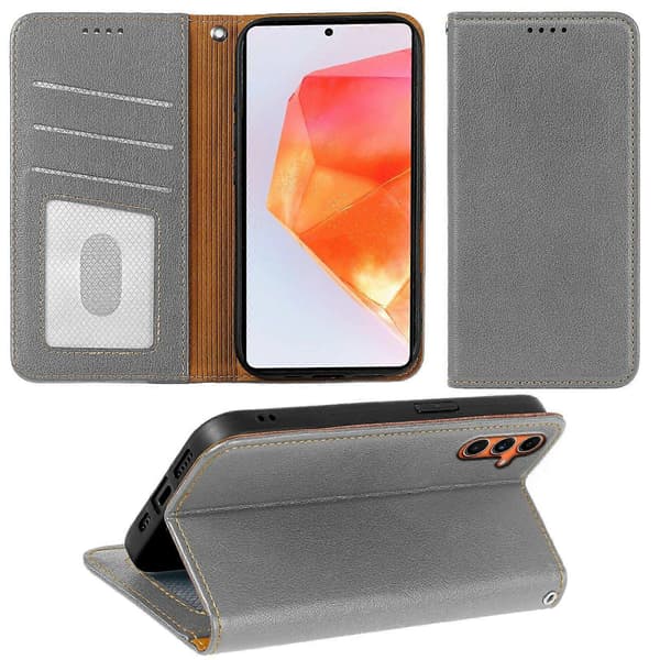 Wallet Case for Samsung Galaxy A17 5G - Magnetic Leather Flip Cover, Protective Phone Case, Durable Grey Grey
