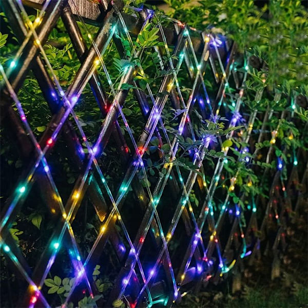 12m Solar String Lights Outdoor, Adjustable Brightness Colorful LED Lights, Flexible Copper Wire String Lights, Neon LED String Lights, 100 LED Lights