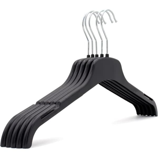 20 Strong Black Plastic Hangers for Adults - Robust, Space-Saving, Slim Profile with 360-Degree Swivel Hook - Ideal
