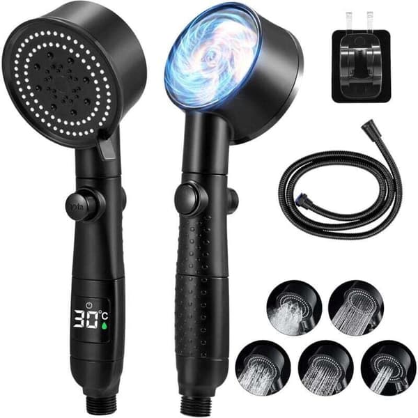 High Pressure Shower Head with 5 Adjustable Modes, Water-Saving Anti-Limescale Massage Shower Head with Stop Function, Compatible with Most Bathrooms