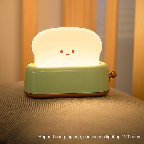 Toaster Lamp Bread Shape Night Light USB Rechargeable Adjustable Warm Light Small Bedroom Table Lamp Green