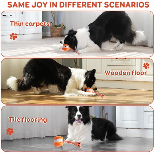 Interactive Dog Toy, with Random Electric Automatic Movement and Rolling, Rope Toy and Motion-Activated Toy for Bored Dogs.