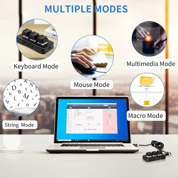One-Handed Mini Keypad with Ergonomic Design, Programmable Macro Keypad 3-Key Mechanical Gaming Keyboard for Office Gaming Media Control, Multi-System