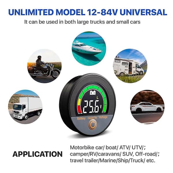 12V 24V 48V 60V 84V Waterproof IP67 Battery Capacity Voltmeter