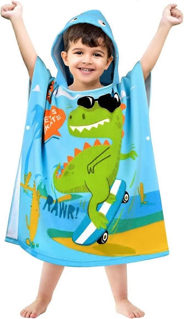 Barnebadeponcho Dinosaur Badehåndkle Strandhåndkle Jenter Badekappe Gutter Superabsorberende Hurtigtørkende Hetteponcho Surfeponcho Badekappe for...