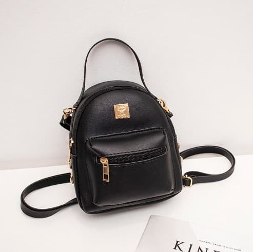 [LCS] Women's Backpack PU Detachable Shoulder Strap Lightweight Practical Mini Women's Small Backpack with Handle Black Free Size