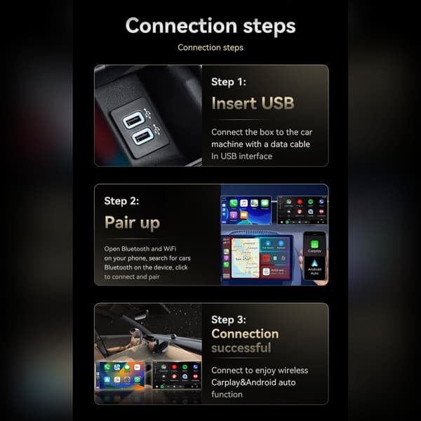Trådløs CarPlay Android Auto 2-i-1 Smart Bilkoblingsboks Kompatibel med Apple iPhone og Android-enheter Sølv
