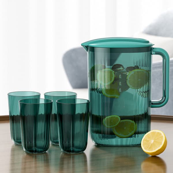Water Pitcher Transparent Large Capacity Plastic High Temperature Resistant Beverage Jug for Teas Juices Lemonade Green