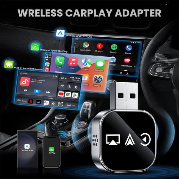 2026 Upgraded 3-in-1 Wireless CarPlay Adapter, Supports Dual 2.4/5GHz WiFi and Bluetooth 5.0 Automatic Connection (for iPhone) Black Black Apple