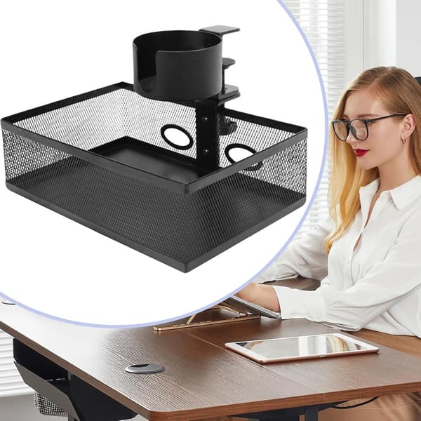 360° Rotating Under Desk Drawer for Office Supplies (No Drilling Required) - Under Table Drawer for Dorm Room, Classroom (DB)