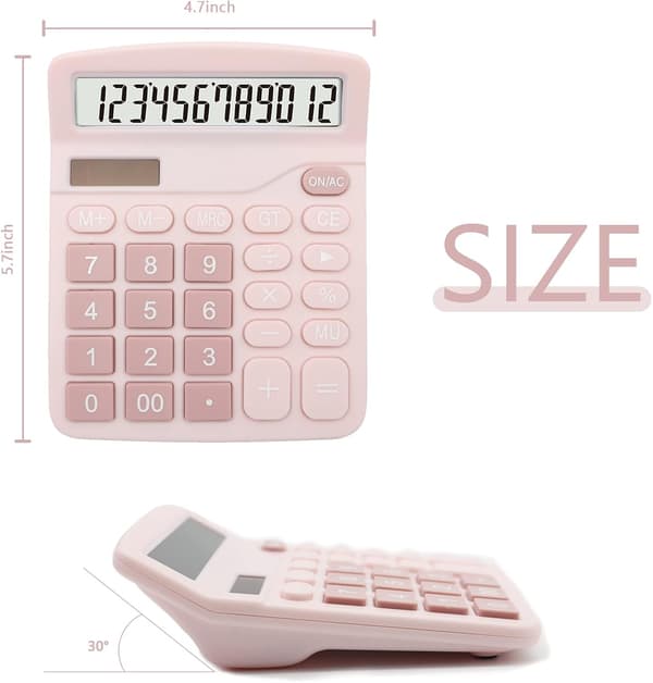 Pink Calculator, Desktop Calculator 12 Digits with Large LCD Display