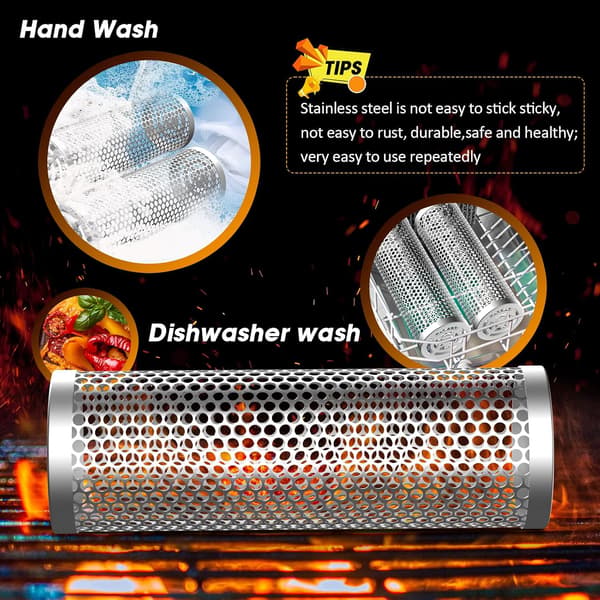 2-pack Rolling Grill Basket with Handle (9.4\" x 3.9\") Nesting Grill Tools, Grill Accessories, Grill Baskets for Outdoor Grilling and Camping, Vegetables