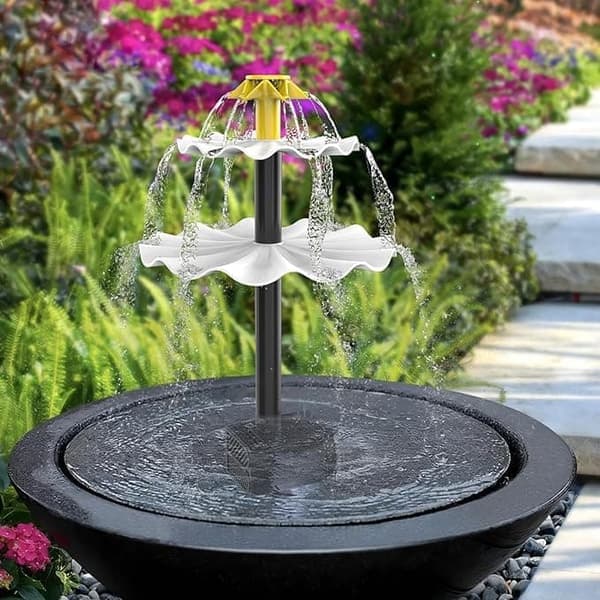 Bird bath fountain with 3-tier waterfall and DIY functionality, 4 nozzles, various dimensions available