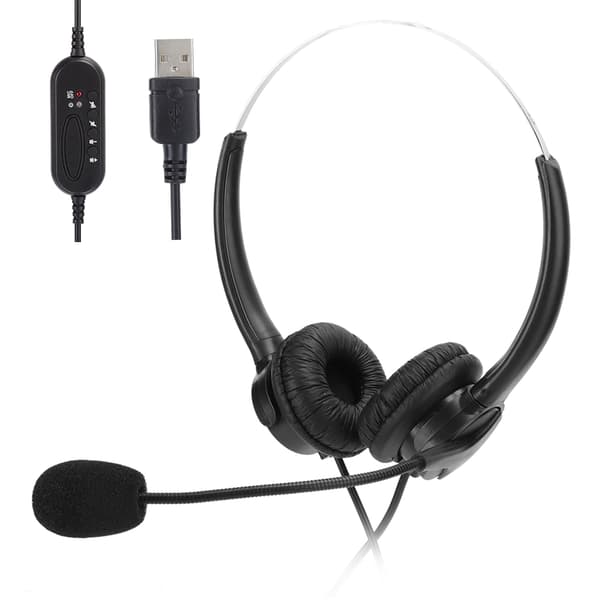 Aktivt støjreducerende USB-kablet headset, høreværn stereo computerhovedtelefoner med ergonomisk hovedbånd, støjreducerende mikrofon til