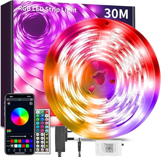 30 m LED Strip Lights Music Sync RGB Bluetooth Color Changing Flexible LED Strip Lights, with App and Remote Control