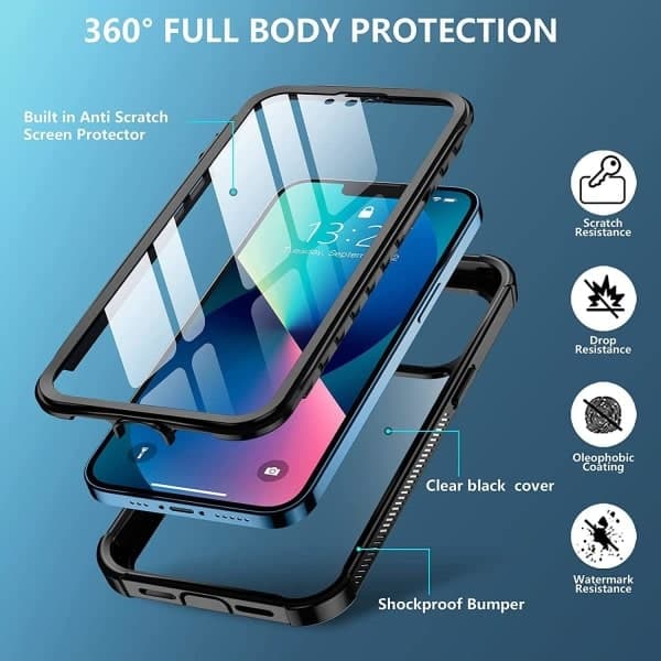 C4U® Shockproof Defence - iPhone 13 - Støtsikkert Deksel 3i1 Svart iPhone 13