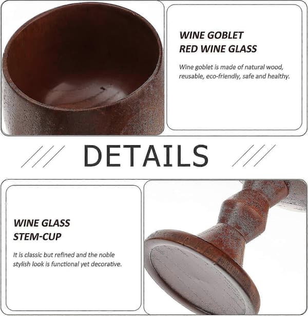 1 st Trägoblet Vinglas Drickskopp, Vintage Trä Öl Kaffekopp, 7,5 X 13,5 cm