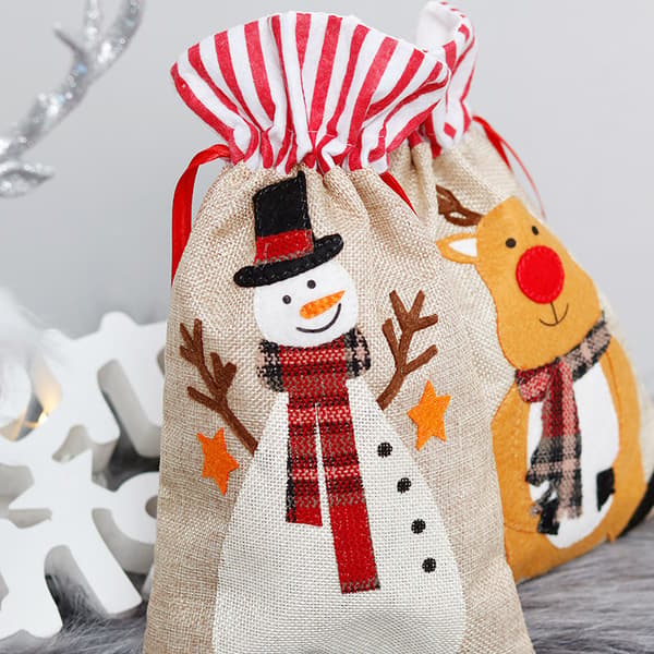 #3 x Small Christmas Sacks (18x30CM) - Christmas Gift Bags with Drawstring