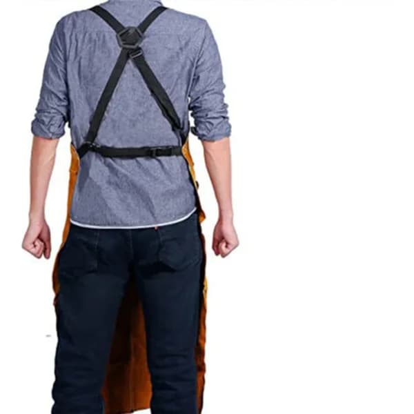 Welding Apron, Split Leather Work Apron with 6 Pockets, 61 x 91 cm Multifunctional Cooking Apron, Adjustable Straps