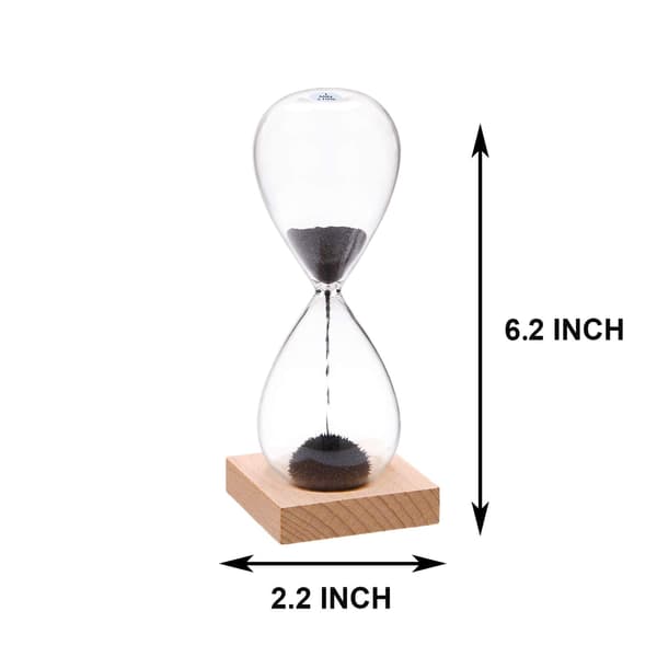 Magnetisk sandtimer 3 minutter: med sort magnetisk jernpulver og træbase, 3 minutter, timeglas til kontordekoration
