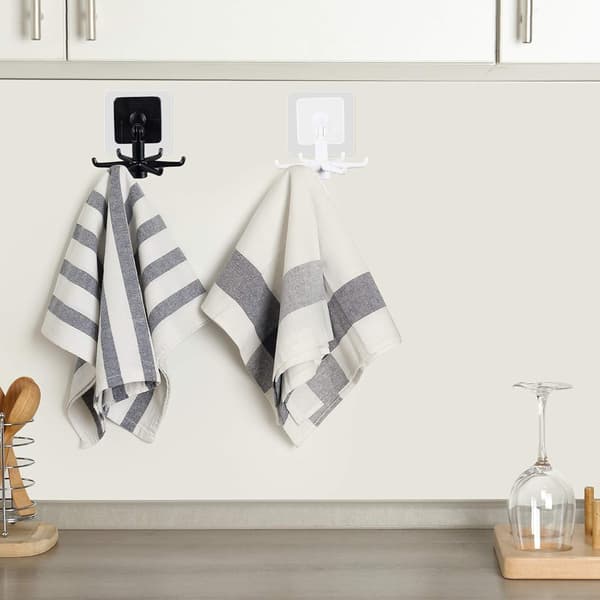 4 Pieces 360° Rotating Foldable Hooks Multifunctional Hanging Utensil Holder 180° Vertical Flip Self-Adhesive Hook Utensil Rack