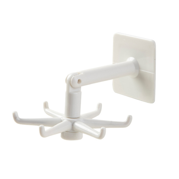 2 x 360 Degree Rotating Hooks, Storage Rack, Punch-Free Storage Hooks (6 White Dual-Function Hooks)