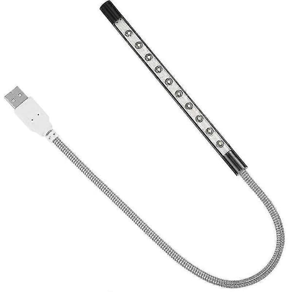 USB LED-lampe Bærbar Computerlampe 5V 1W 10 LED Lang Svanehals Touch Dæmper Lampe