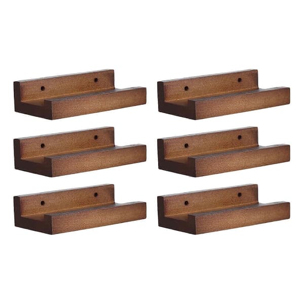 6-pack Rustic Wall Mounted Wooden Vinyl Record Shelf, Scratch-Resistant Display with Quick Install Hardware for Music Lovers