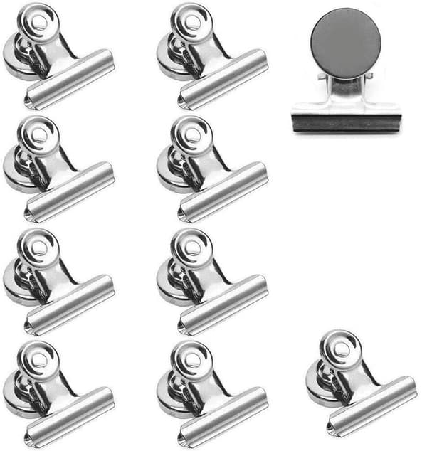 10-pack Bulldog Clip / Klämma i stål med magnet, silver, M Silver Silver