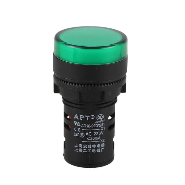 2 stk AC220V Grønn LED Strømindikator Pilotlampe 22mm Dia