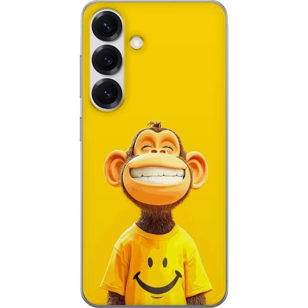 Compatible Mobile Case for Samsung Galaxy S25 Smiling Monkey in Yellow Background