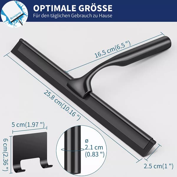 Shower Squeegee for Glass Doors, Stainless Steel Shower Squeegee, Versatile Squeegee with Adhesive Hook, Streak-Free Shine, Rust-Proof Construction