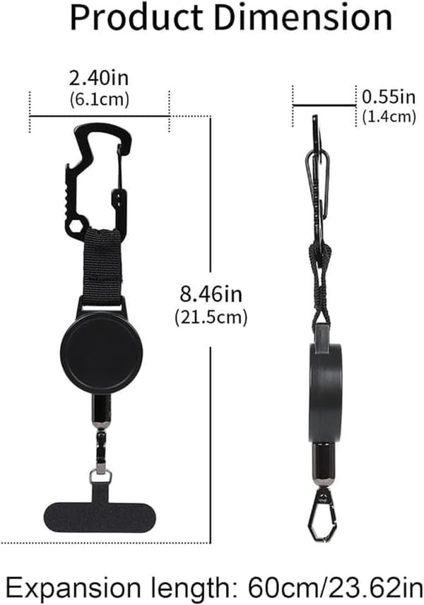 1/2/3-pack Mobile Phone Holder with Retractable Security Strap – Belt Clip and Chain for Smartphone and Travel 2-Pack