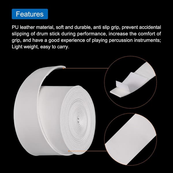 2pcs Drumstick Tape Drumstick Grip Wrap Non-slip 1\" Width 43\" for Percussion Drum Accessories White Black