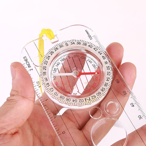 Professional Pointer Compass Hiking Protractor Camping Compass Ruler Magnifier For Mapping Plotting With Lanyard