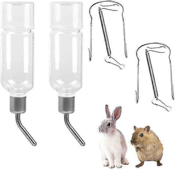 Kanindrickflaska med hållare, 2-pack kaninvattenflaskor, 350 ml kanindrickflaska, hängande vattenflaskor för kaniner, marsvin