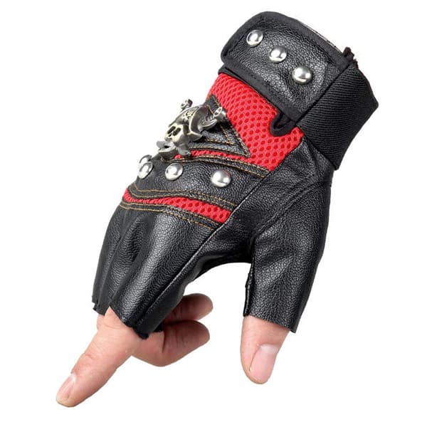 Herr Retro Ægte Læder Kaptajn Fingerløse Cykelhandsker Steampunk Gotiske Handsker (Rød)